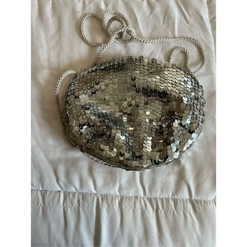 Vintage Silver Sequin Evening Bag